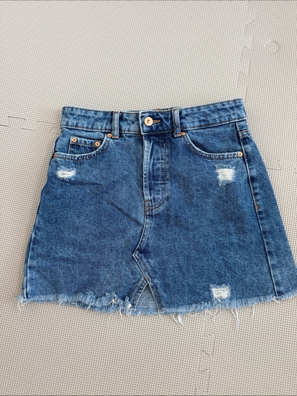 Bershka Dark Blue Distressed Denim Mini Skirt